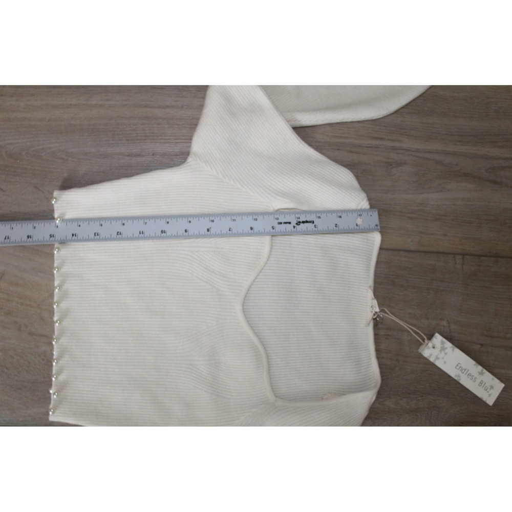 Endless Blu Womens Cream Pearl Hem Ribbed Knit Balloon Sleeve Crop Sweater S NWT - Picture 7 of 8